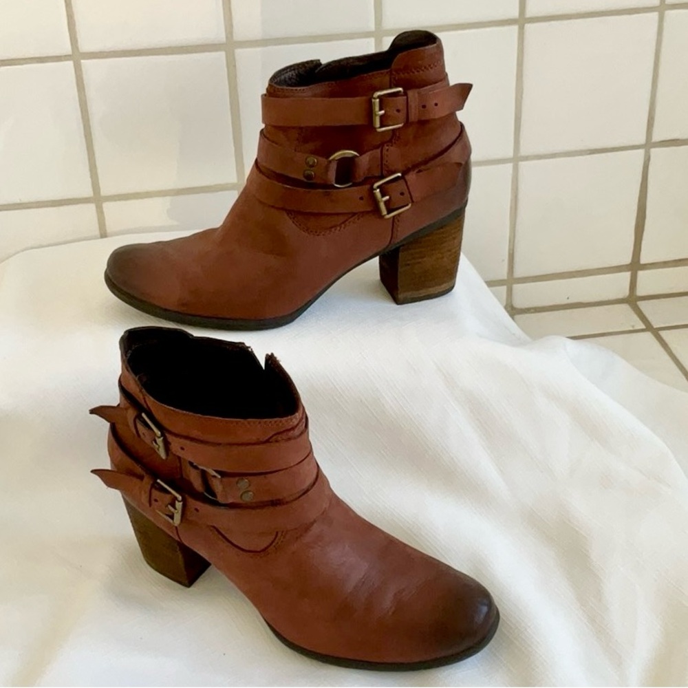 Josef Seibel Britney Bria Strapped Moto Ankle Bootie Brown Leather   8.5 U.S.